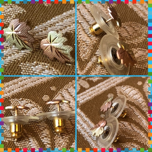 SOLD 10K Black Hills Gold Maple Leaf Stud Earrings - Picture 2 of 5